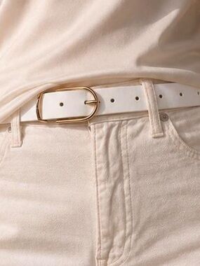 White Faux Leather Belt with Gold Clasp